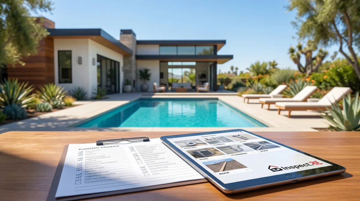 Los Angeles home buyer using Inspect.re home inspection checklist to evaluate California property with inspector