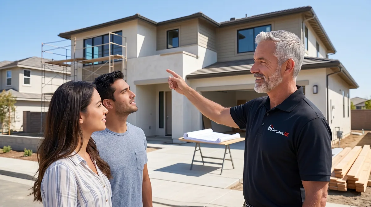 Inspect.re home inspector performing detailed new construction inspection on California home to catch defects city code inspectors miss