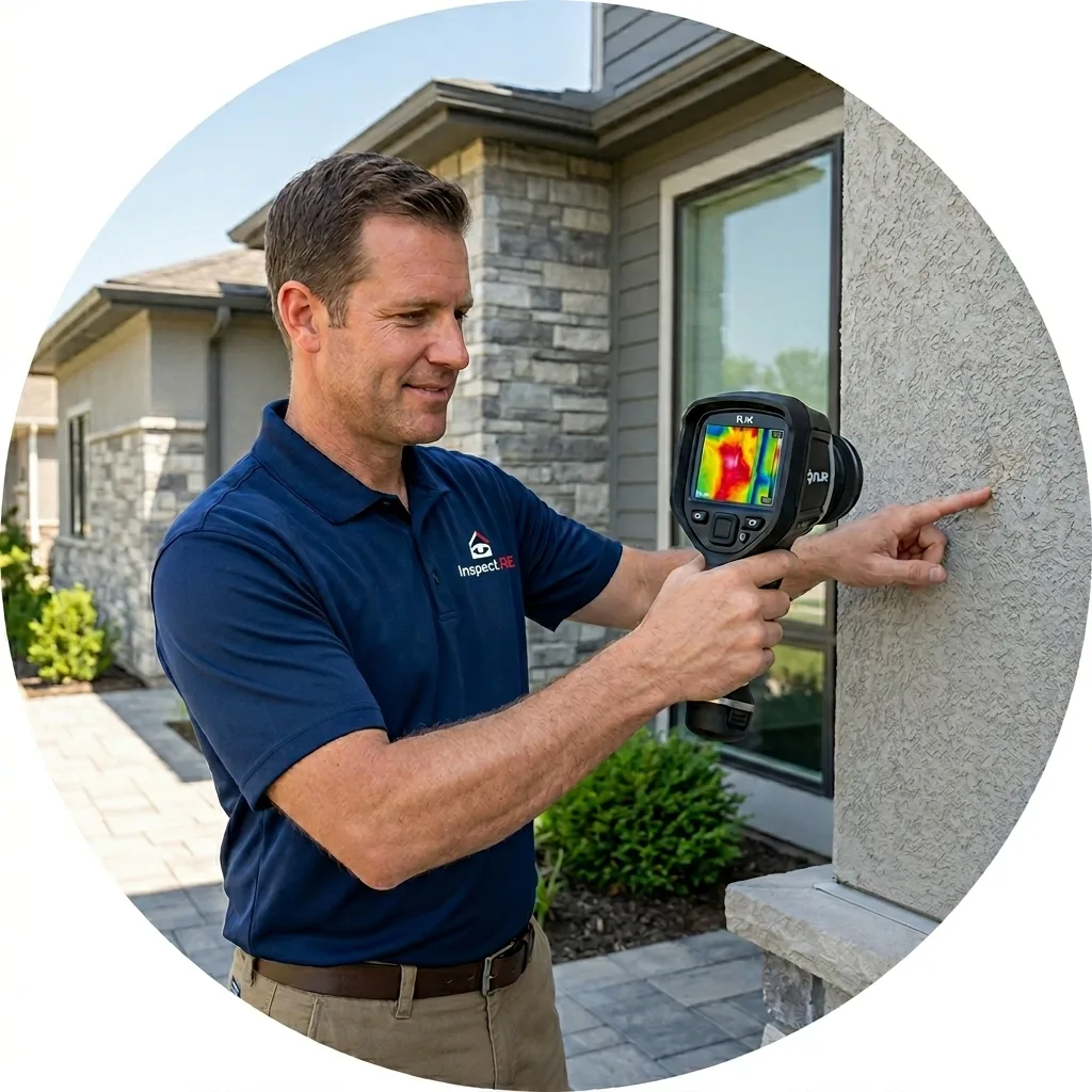 Inspection.re inspector using FLIR infrared thermal camera to detect hidden moisture during California home inspection
